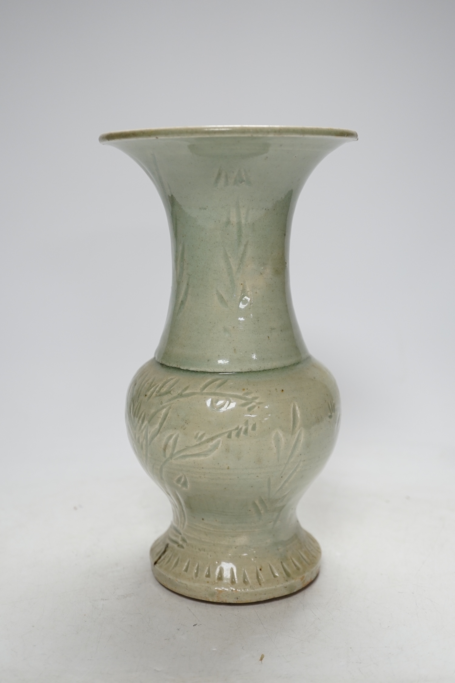 A Chinese celadon small yen-yen vase, probably Yuan dynasty, 23cm